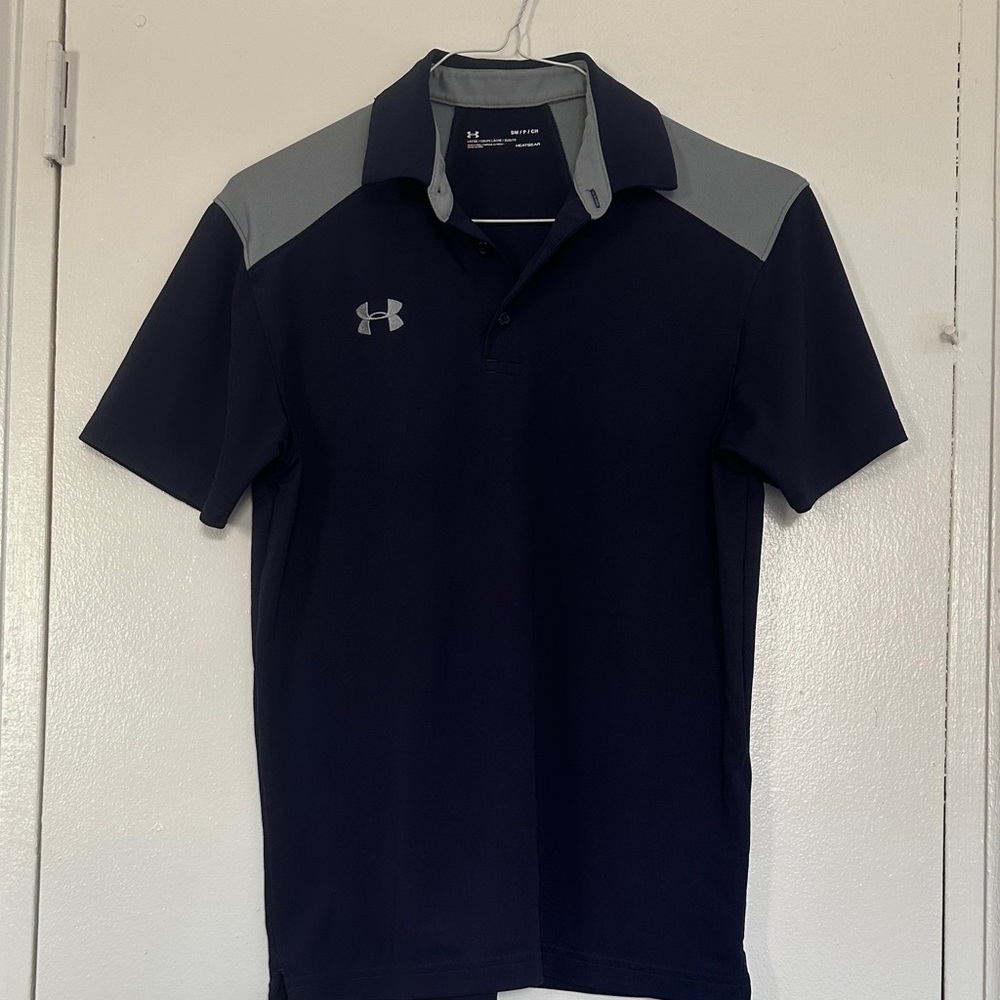 Under Armour Navy Polo with Gray Shoulder Panels